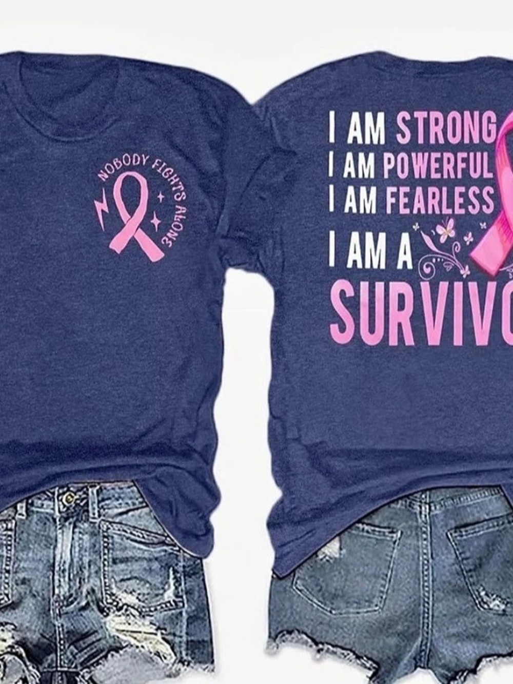 Survivor Graphic Tee in Blue & Pink XL